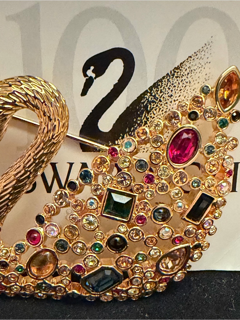 Swarovski Gold Swan Brooch with Multi-Color Crystal Accents - Picture 5 of 11